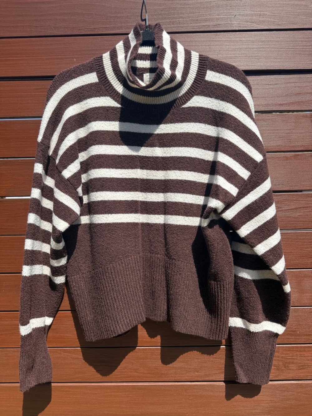 a new day Brown and Cream Striped Cowl Neck Sweater